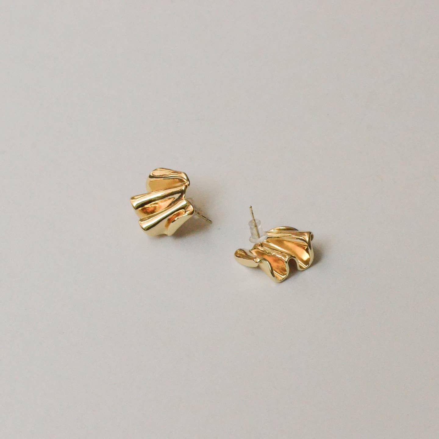 Gold Pleated Metal Earrings