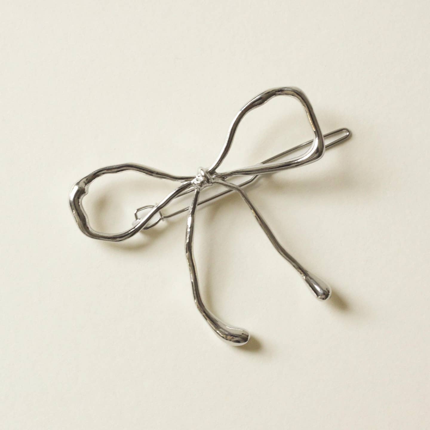 Silver Bow Metal Barrette Hair Clip