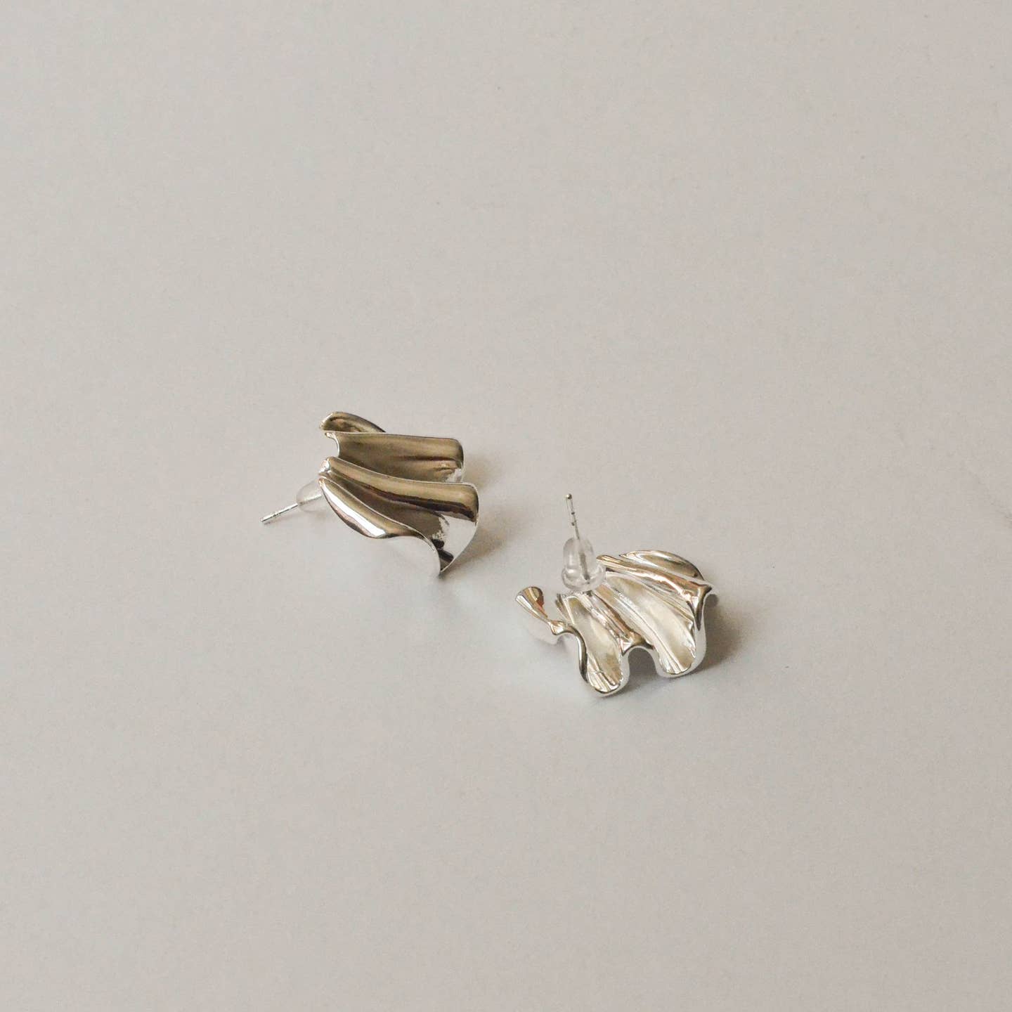 Silver Pleated Metal Earrings