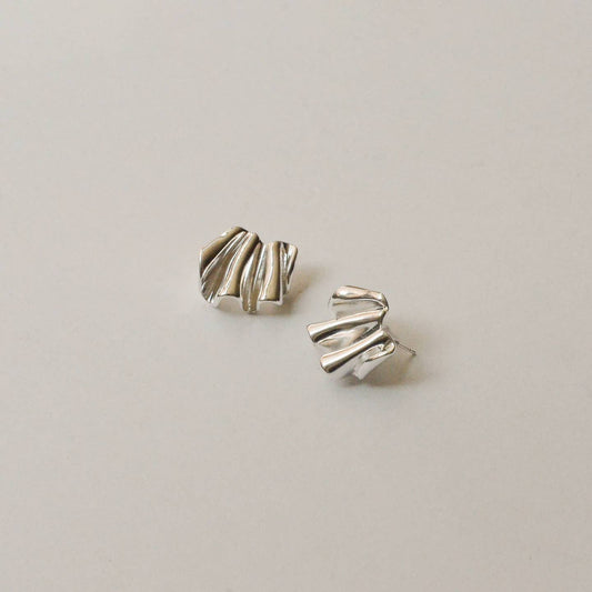 Silver Pleated Metal Earrings